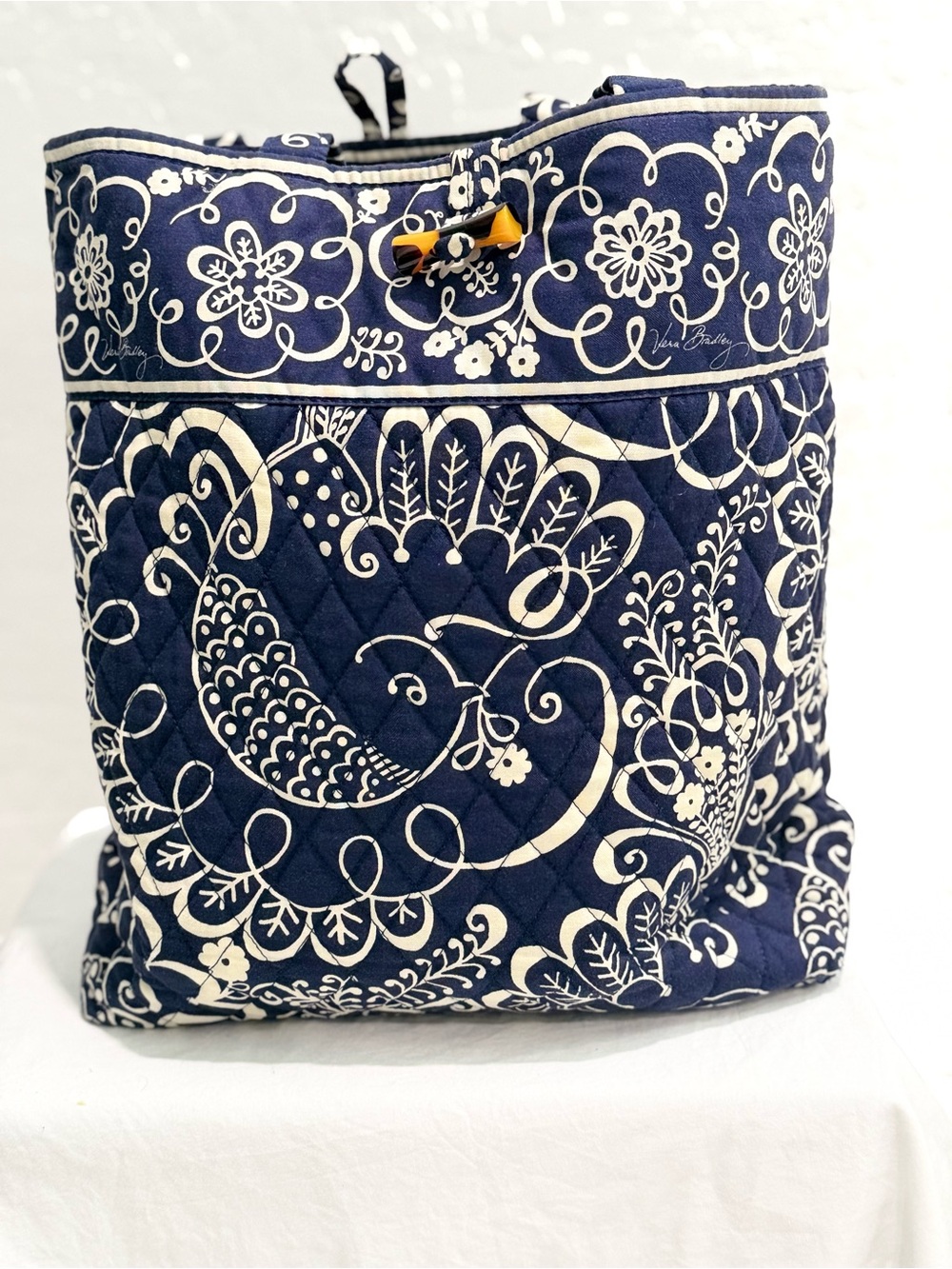 Vera Bradley Navy and White Quilted Floral Bird Tote